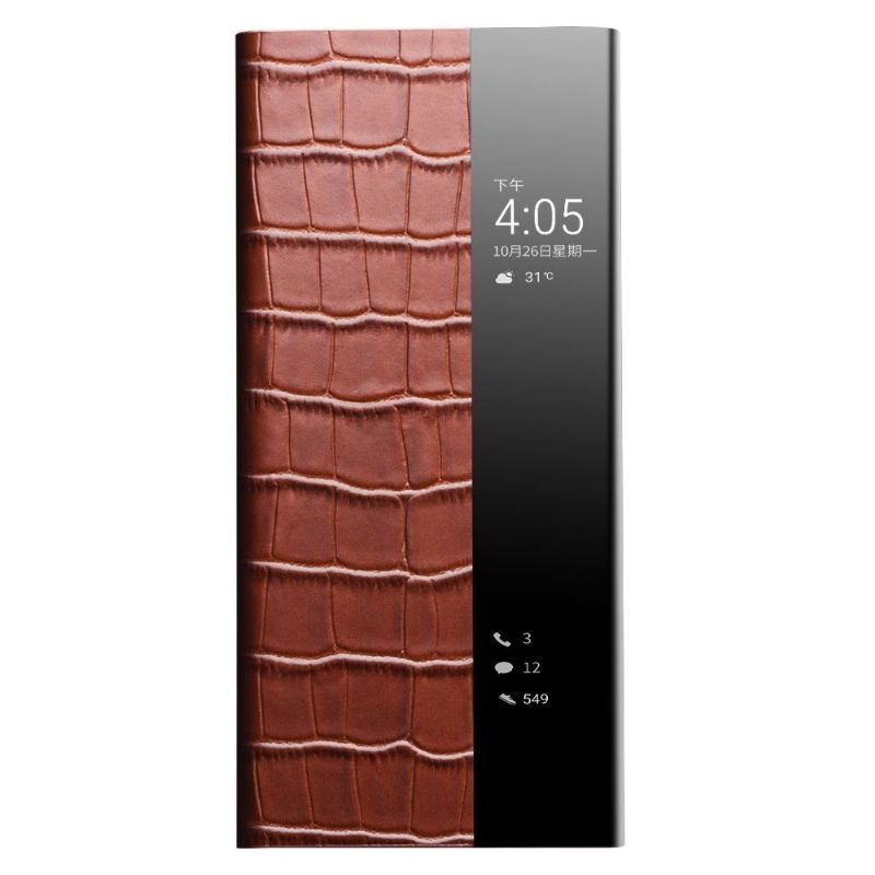 Flip Cover Huawei P50 Pro Læder Cover Croco-effekt Lædervindue