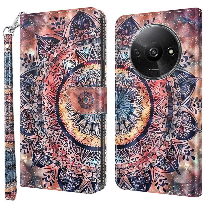 Læder Cover Poco C61 Telefon Etui Farverig Mandala Med Rem