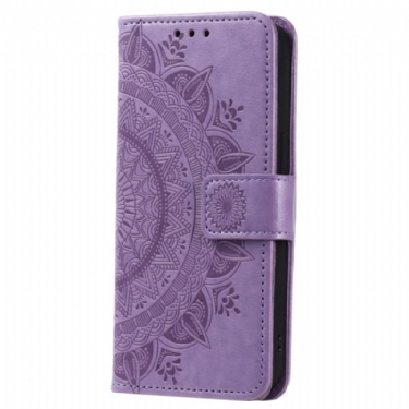 Læder Cover Xiaomi Redmi Note 12 4G Mandala Sun Med Snor