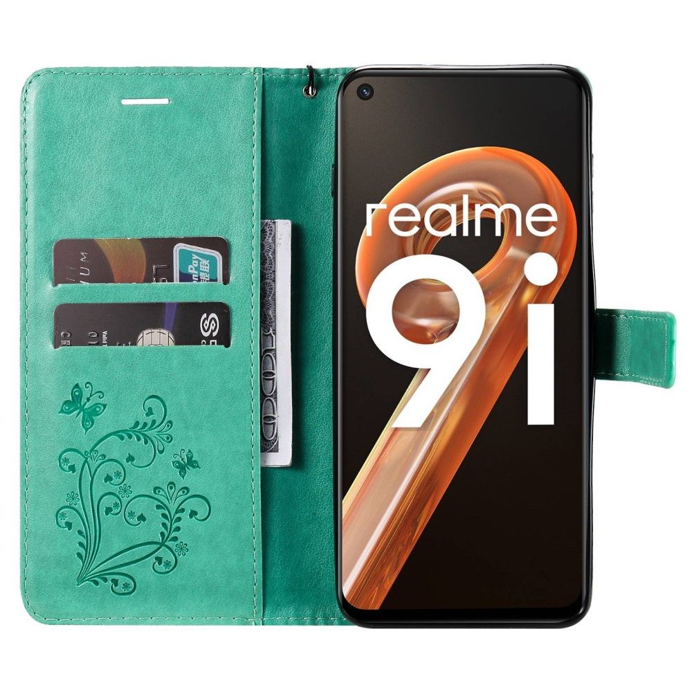 Læder Cover Realme 9i Supportfunktion Sommerfugle