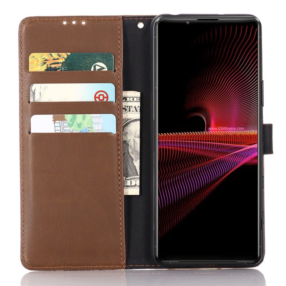 Etui Sony Xperia 1 III Hemming Flip Cover Retro Imiteret Læder Folio