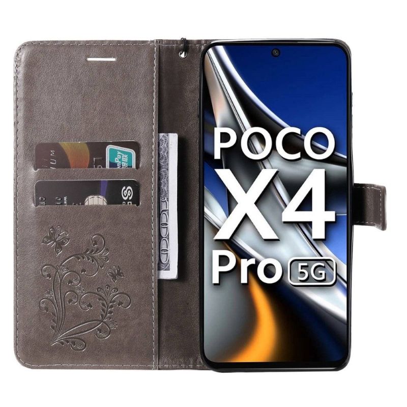 Flip Cover Poco X4 Pro 5G Anti-fald Supportfunktion Sommerfugle