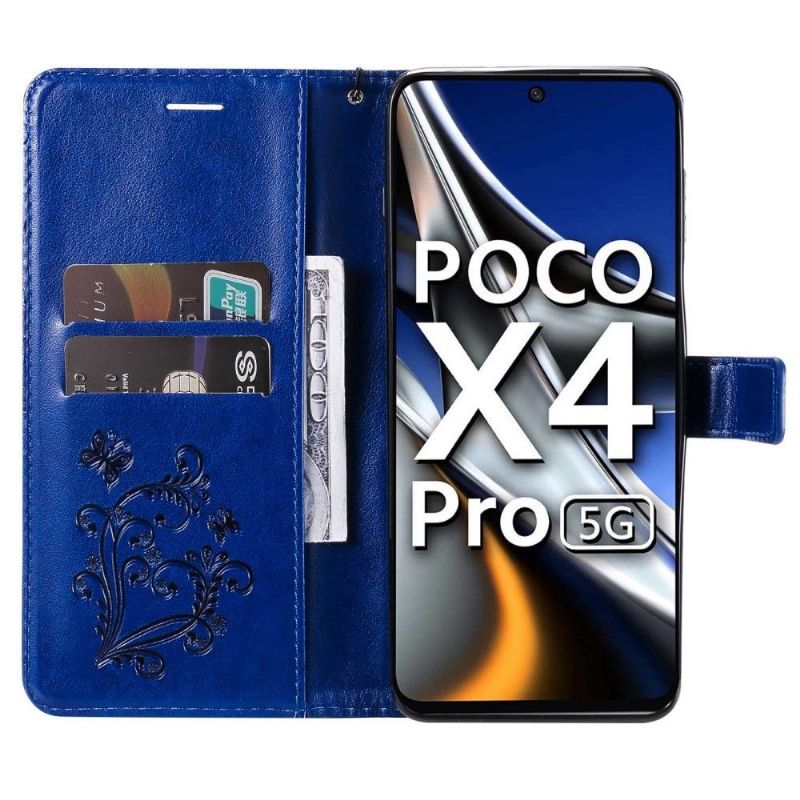 Flip Cover Poco X4 Pro 5G Anti-fald Supportfunktion Sommerfugle