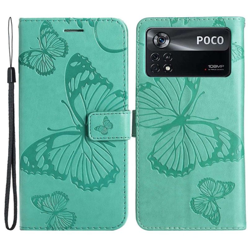 Flip Cover Poco X4 Pro 5G Anti-fald Supportfunktion Sommerfugle