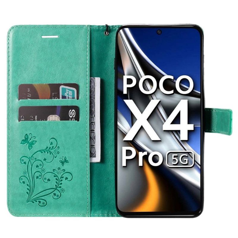 Flip Cover Poco X4 Pro 5G Anti-fald Supportfunktion Sommerfugle