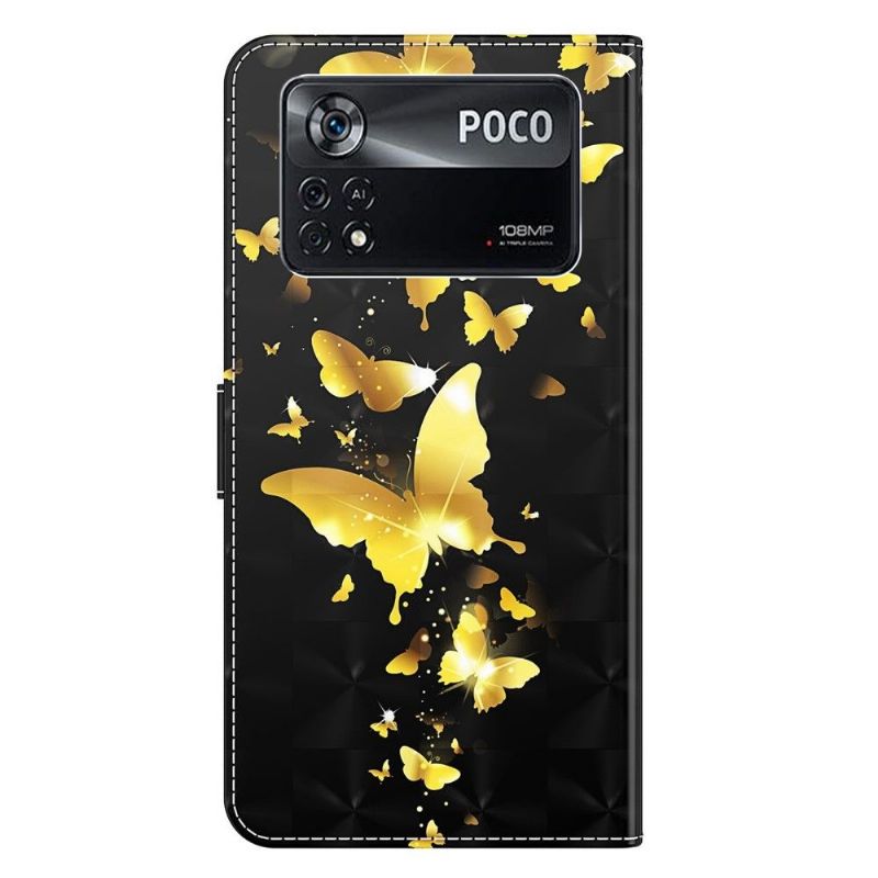 Flip Cover Poco X4 Pro 5G Guldsommerfugle Illustration