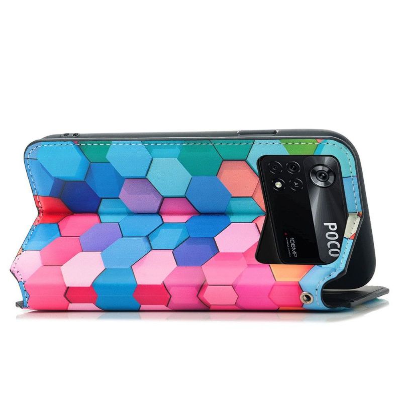 Flip Cover Poco X4 Pro 5G Læder Cover Farverig Honeycomb Flip Flip