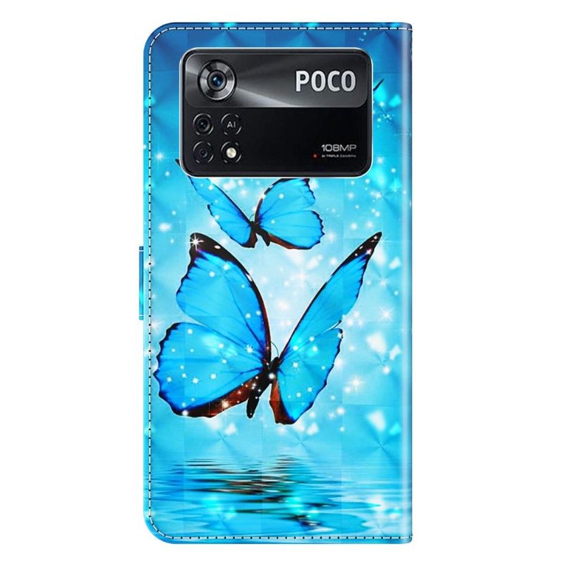 Flip Cover Poco X4 Pro 5G Mousserende Blå Sommerfugle