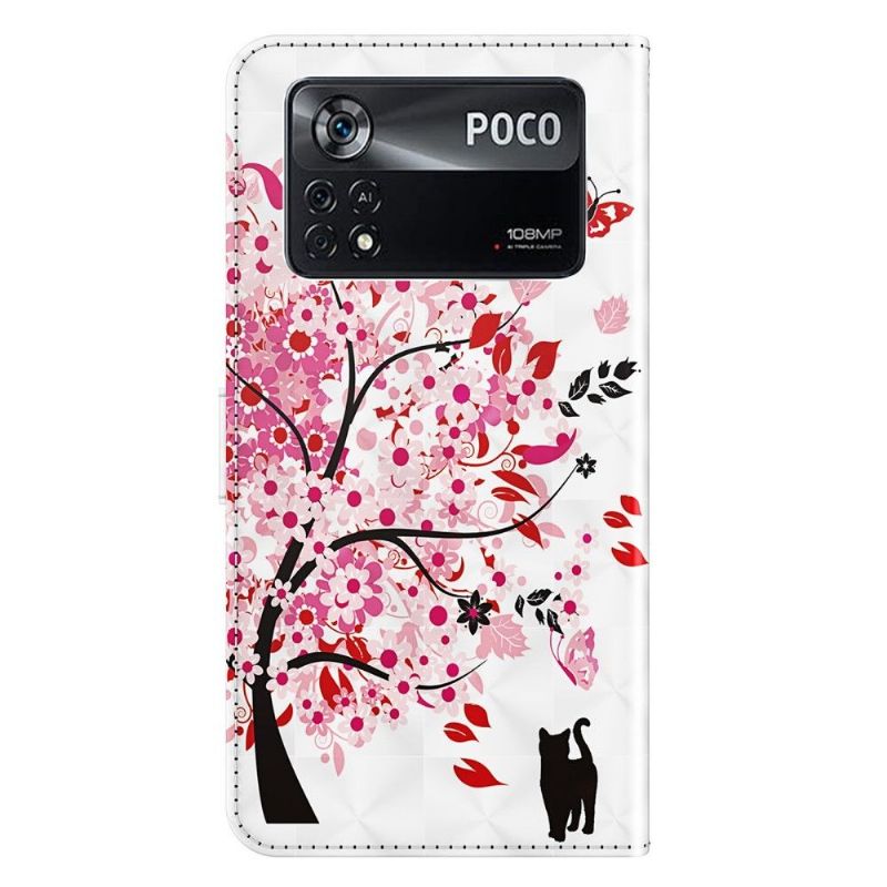 Læder Cover Poco X4 Pro 5G Original Blomstertræ