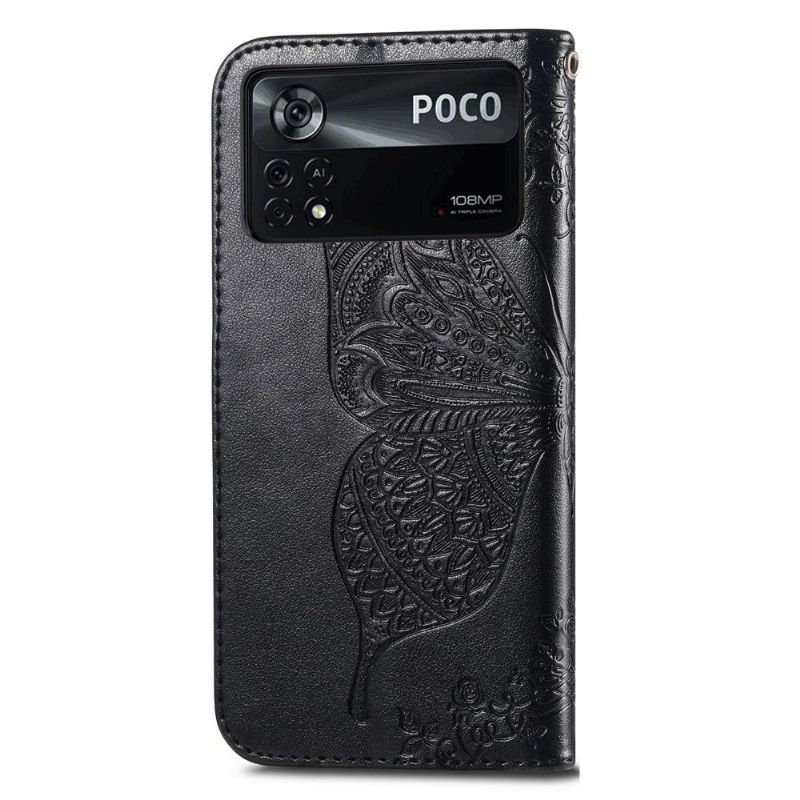 Læder Cover Poco X4 Pro 5G Relief Sommerfugl