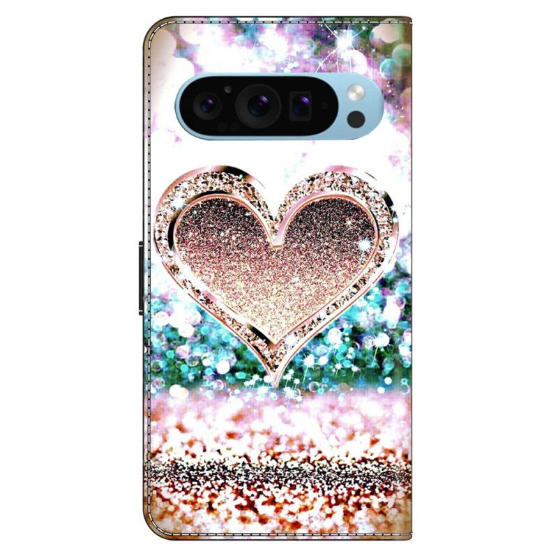 Flip Cover Google Pixel 9 Pink Diamanthjerte