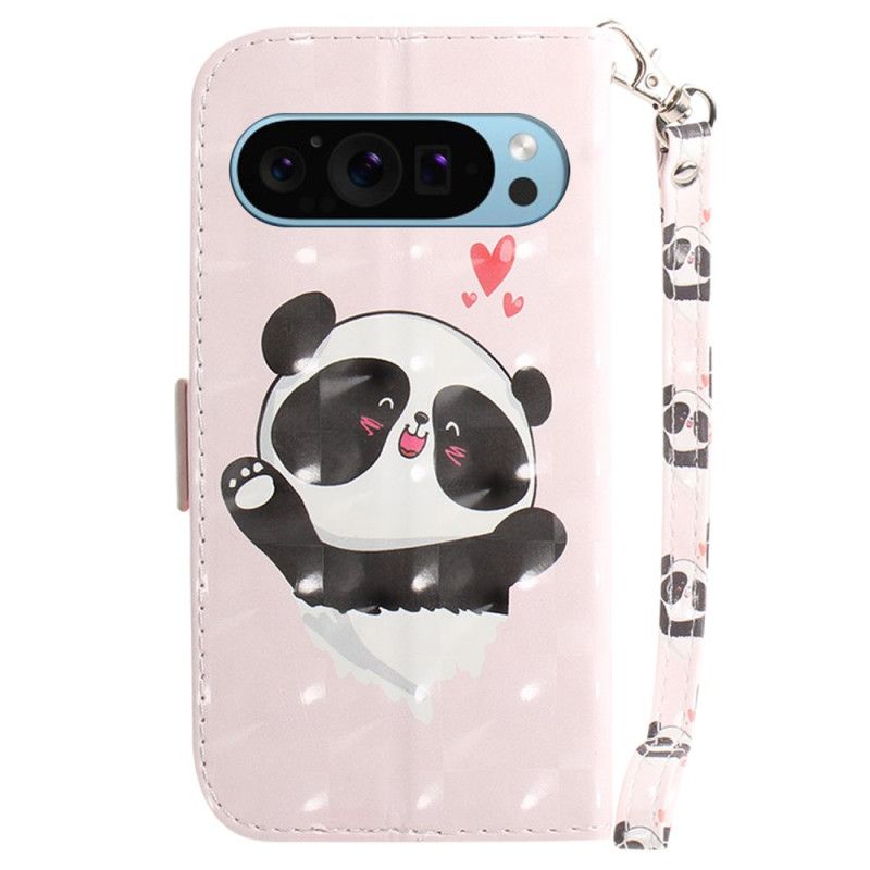 Læder Cover Google Pixel 9 Telefon Etui Panda Love Med Rem