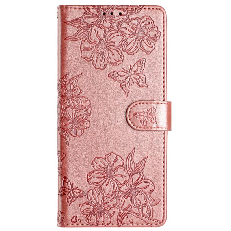 Læder Cover Google Pixel 9 Telefon Etui Sommerfugle Og Blomster Mønster