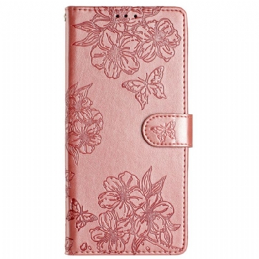 Læder Cover Google Pixel 9 Telefon Etui Sommerfugle Og Blomster Mønster