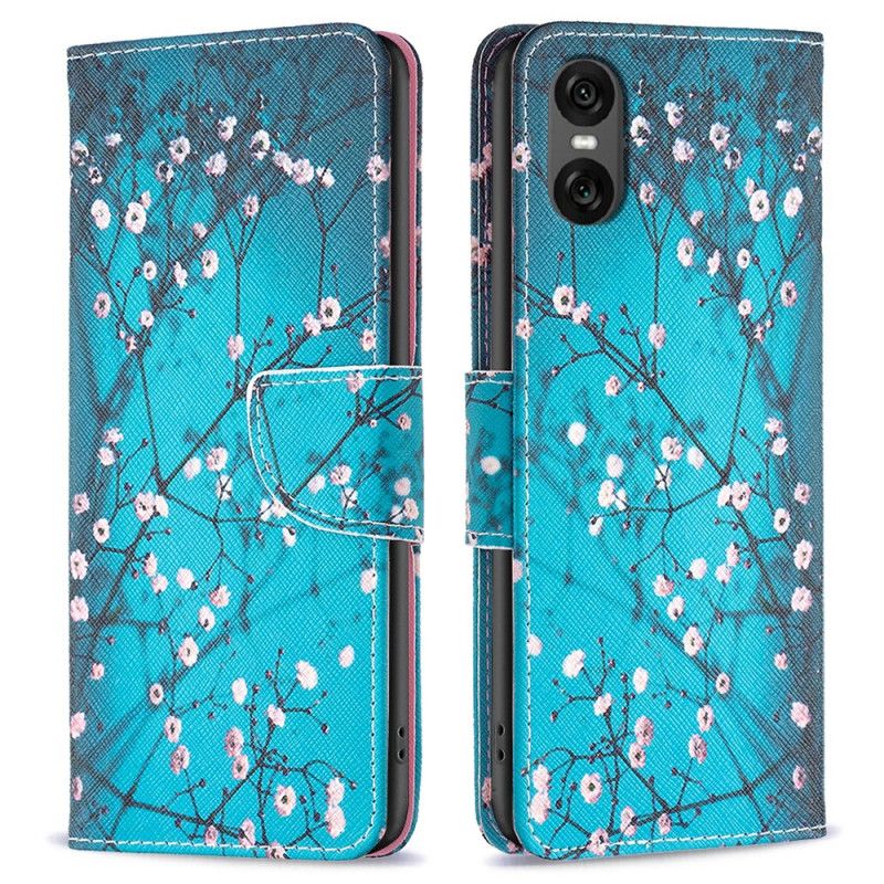 Læder Cover Sony Xperia 10 Vi Telefon Etui Blomstrende Grene