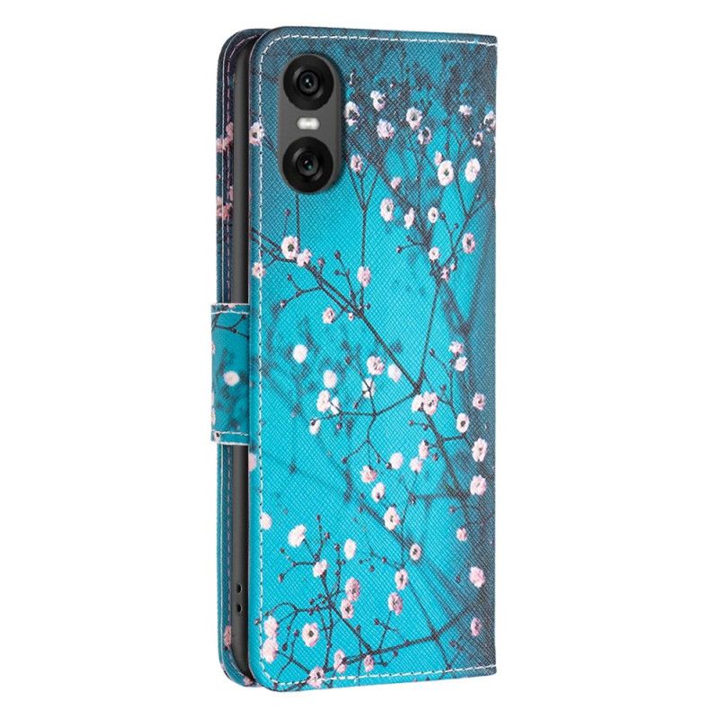 Læder Cover Sony Xperia 10 Vi Telefon Etui Blomstrende Grene