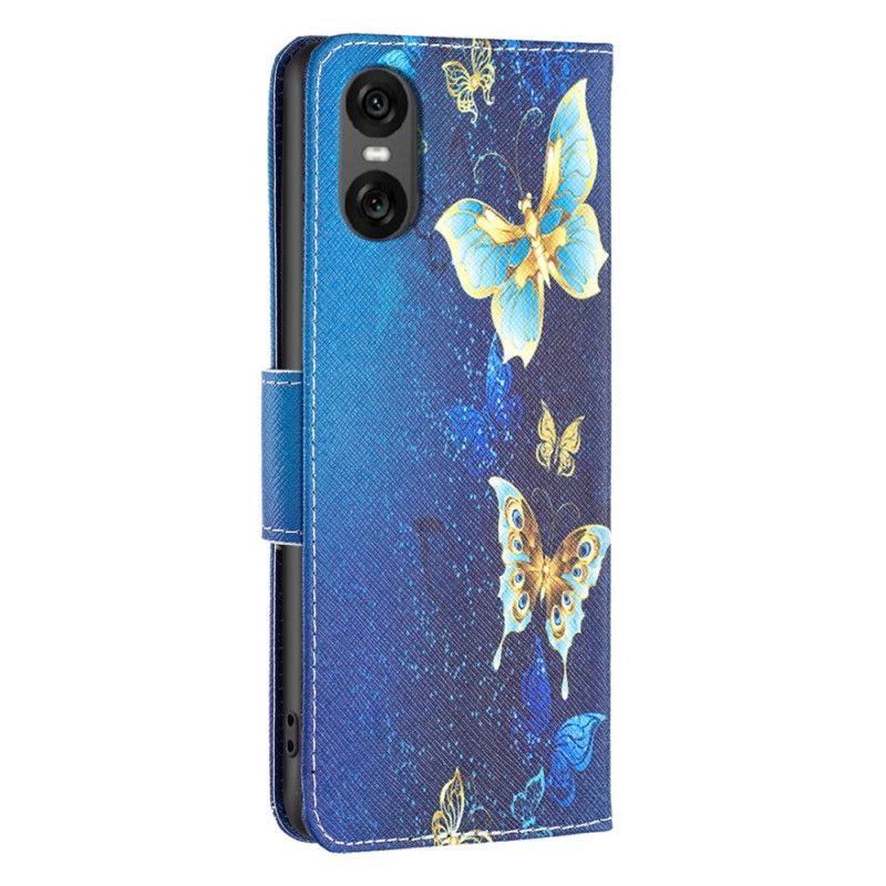 Læder Cover Sony Xperia 10 Vi Telefon Etui Gyldne Sommerfugle