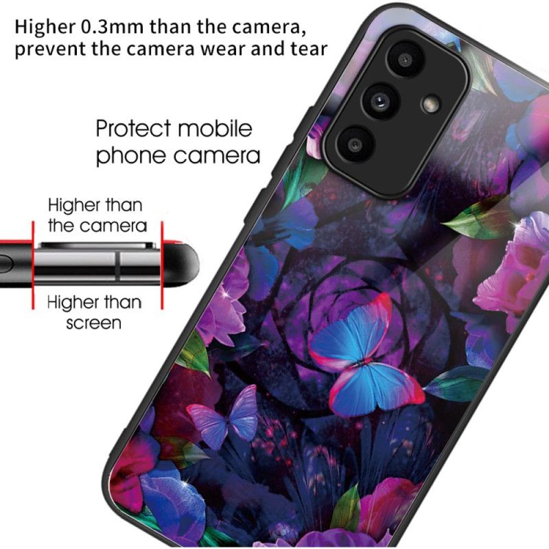 Cover Samsung Galaxy A15 Telefon Etui Farverige Sommerfugle I Hærdet Glas