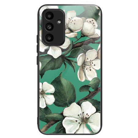 Cover Samsung Galaxy A15 Telefon Etui Hærdet Glas Hvide Blomster