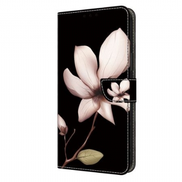 Flip Cover Samsung Galaxy A15 Lyserøde Blomster På Sort Baggrund