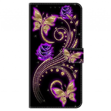 Flip Cover Samsung Galaxy A15 Violette Blomster Og Sommerfugle