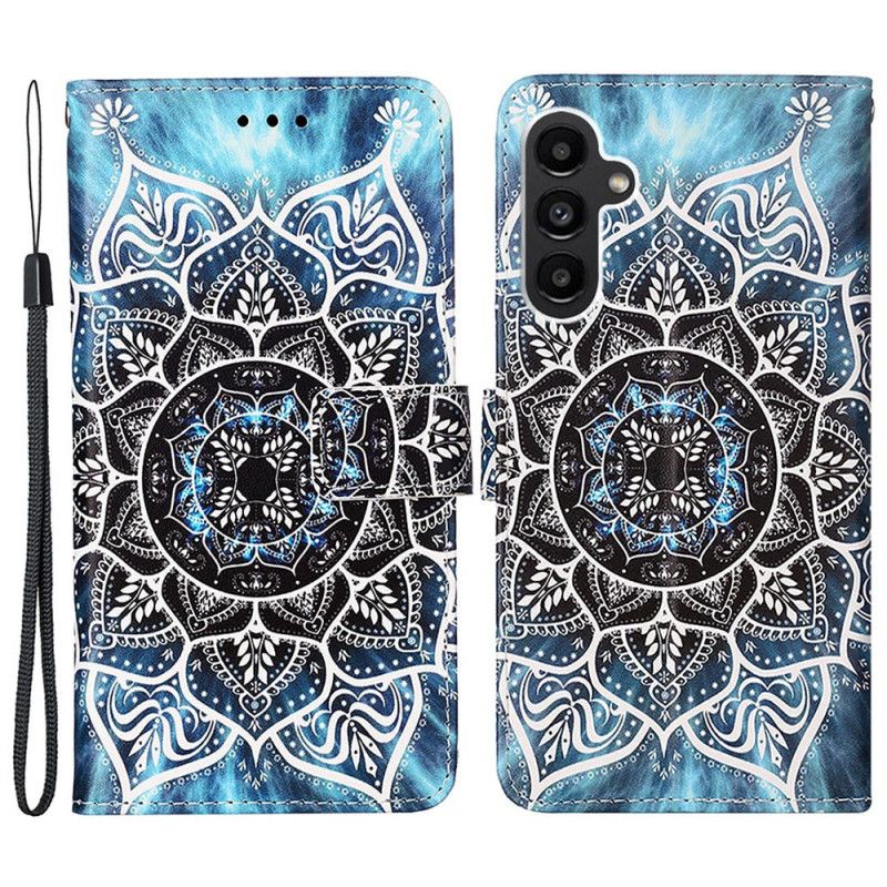 Læder Cover Samsung Galaxy A15 Blomstermandala Med Rem