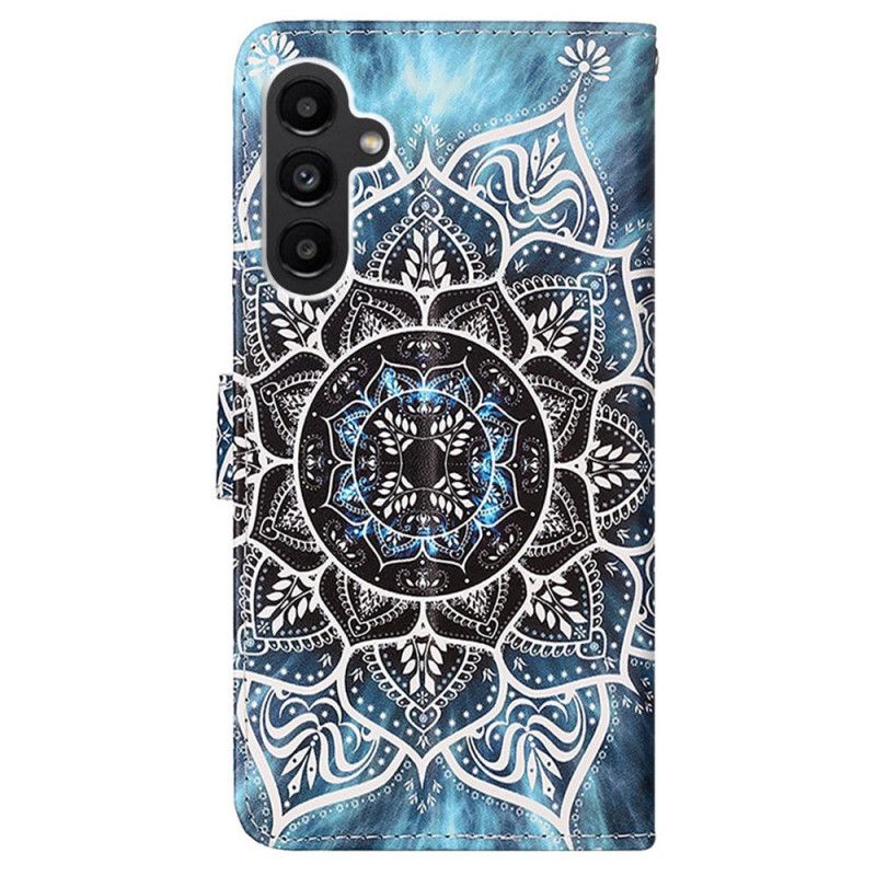 Læder Cover Samsung Galaxy A15 Blomstermandala Med Rem