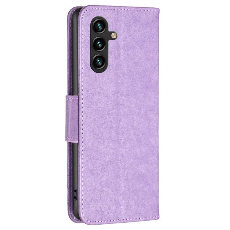 Læder Cover Samsung Galaxy A15 Sommerfuglemønster Med Rem