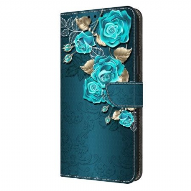 Læder Cover Samsung Galaxy A15 Telefon Etui Blå Roser