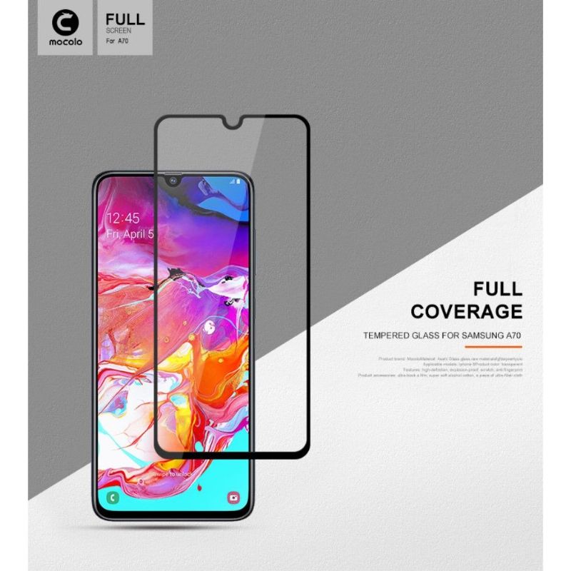 Mobilcover Samsung Galaxy A70 Beskyttelsessæt Fuld Størrelse Hærdet Glas Skærmbeskytter - Sort