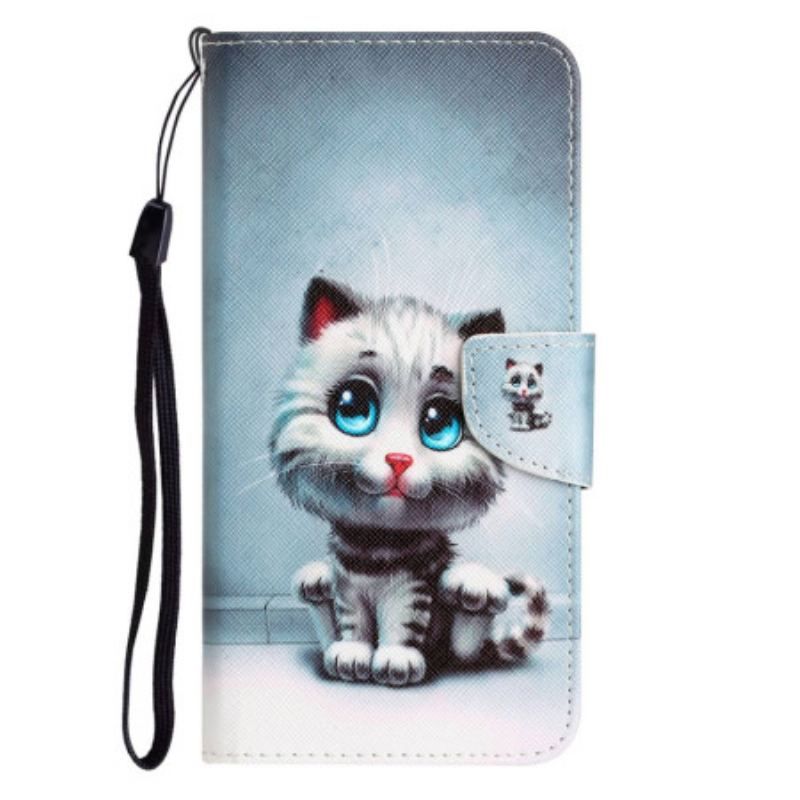 Flip Cover Xiaomi 12T / 12T Pro Med Snor Strappy Blue Eyed Cat