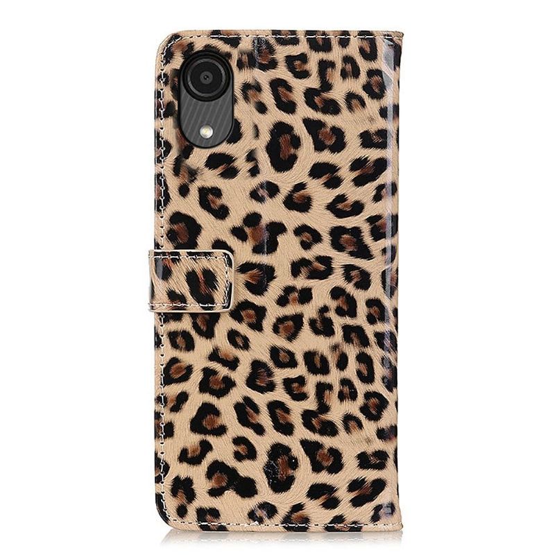 Flip Cover Samsung Galaxy A03 Core Leopardstil I Imiteret Læder