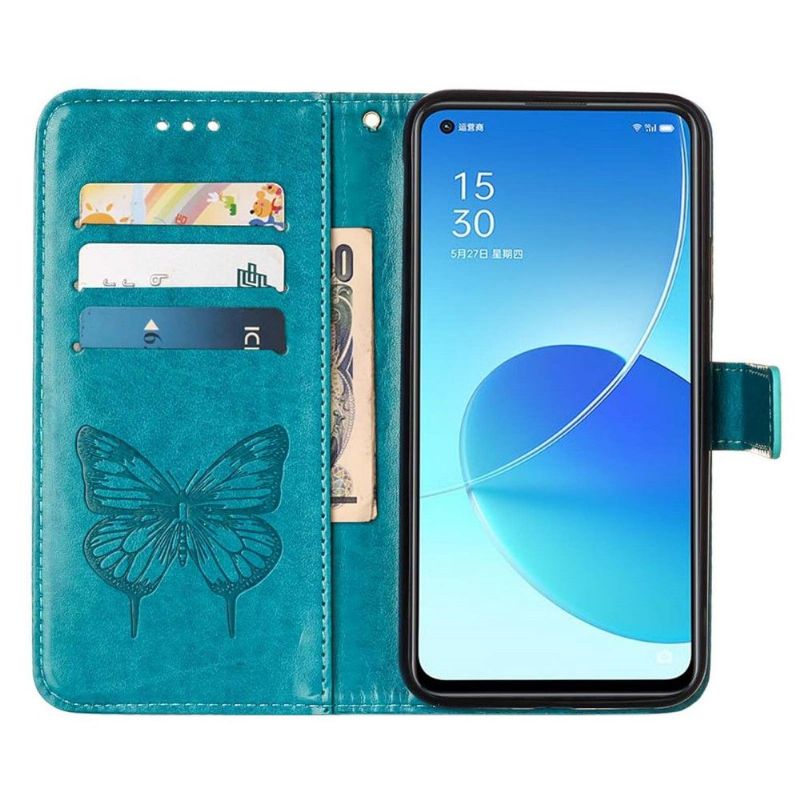 Flip Cover Oppo Reno 6 5G Anti-fald Sommerfugleblomst Kortholder