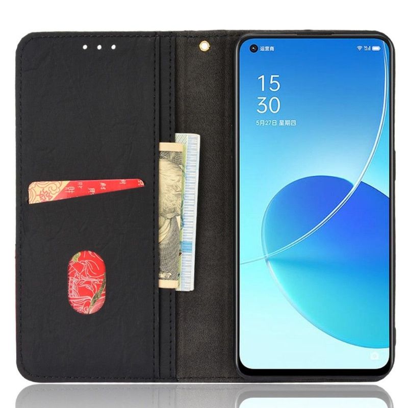 Flip Cover Oppo Reno 6 5G Hemming Læder Cover Retro Kunstlæder