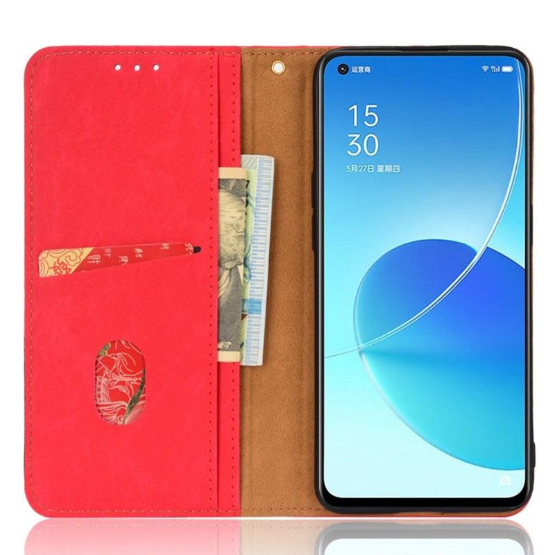 Flip Cover Oppo Reno 6 5G Hemming Læder Cover Retro Kunstlæder