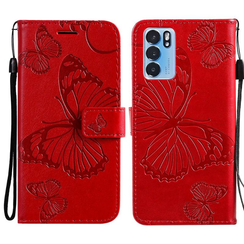 Flip Cover Oppo Reno 6 5G Supportfunktion Sommerfugle