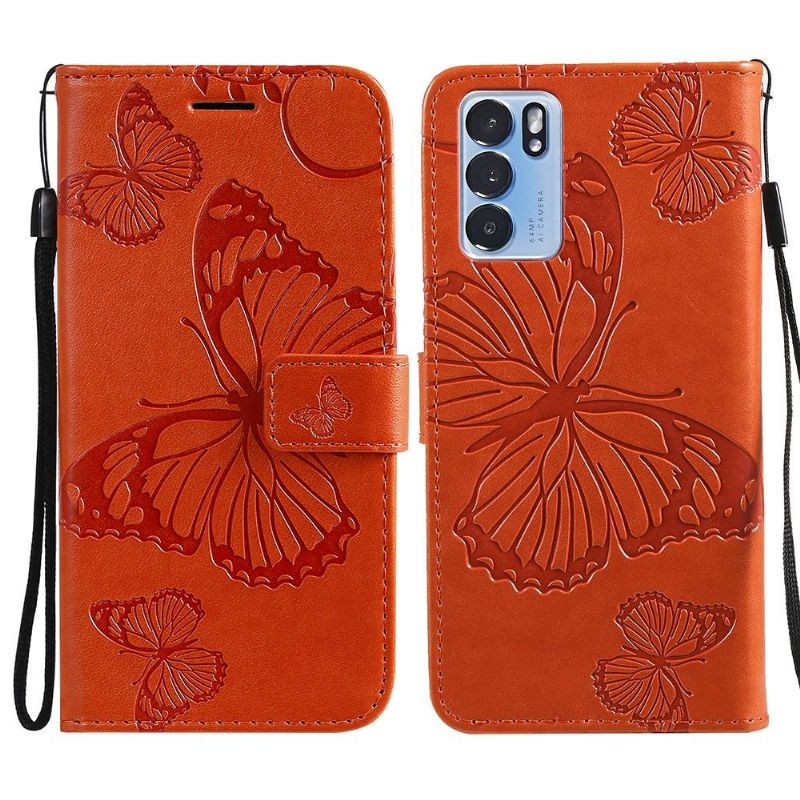 Flip Cover Oppo Reno 6 5G Supportfunktion Sommerfugle