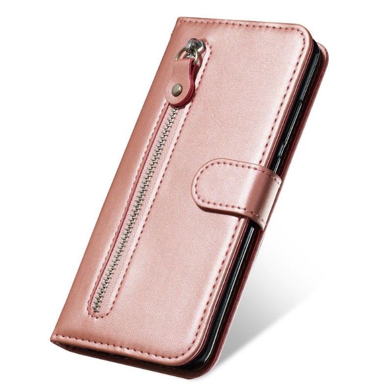 Læder Cover Xiaomi Redmi Note 8T Original Lædereffekt Med Lynlåslomme - Rosa Guld