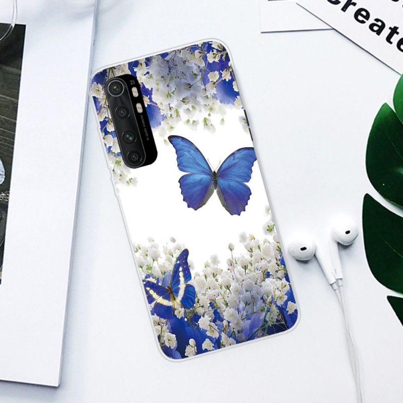 Cover Xiaomi Mi Note 10 Lite Blå Blomster Og Sommerfugle