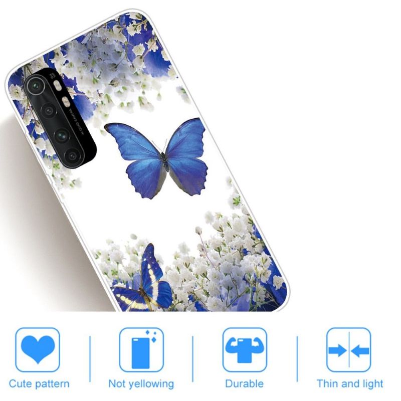 Cover Xiaomi Mi Note 10 Lite Blå Blomster Og Sommerfugle