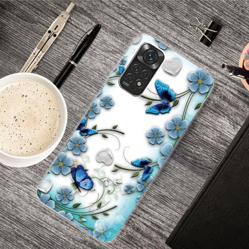 Cover Xiaomi Redmi Note 11 / Note 11S Blå Sommerfugle Og Blomster