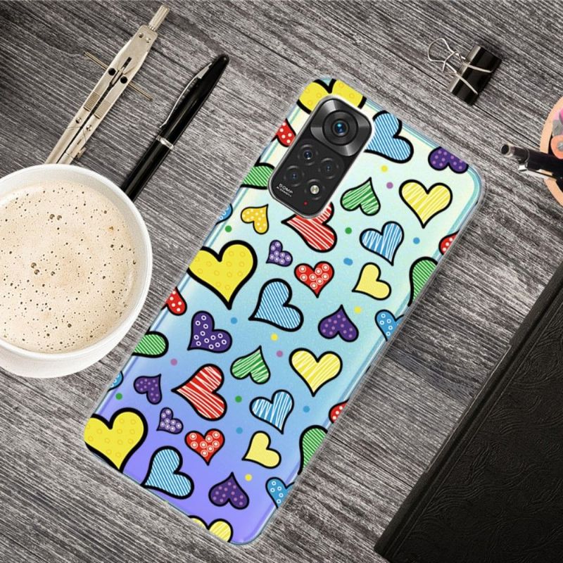 Cover Xiaomi Redmi Note 11 / Note 11S Hemming Farvede Hjerter