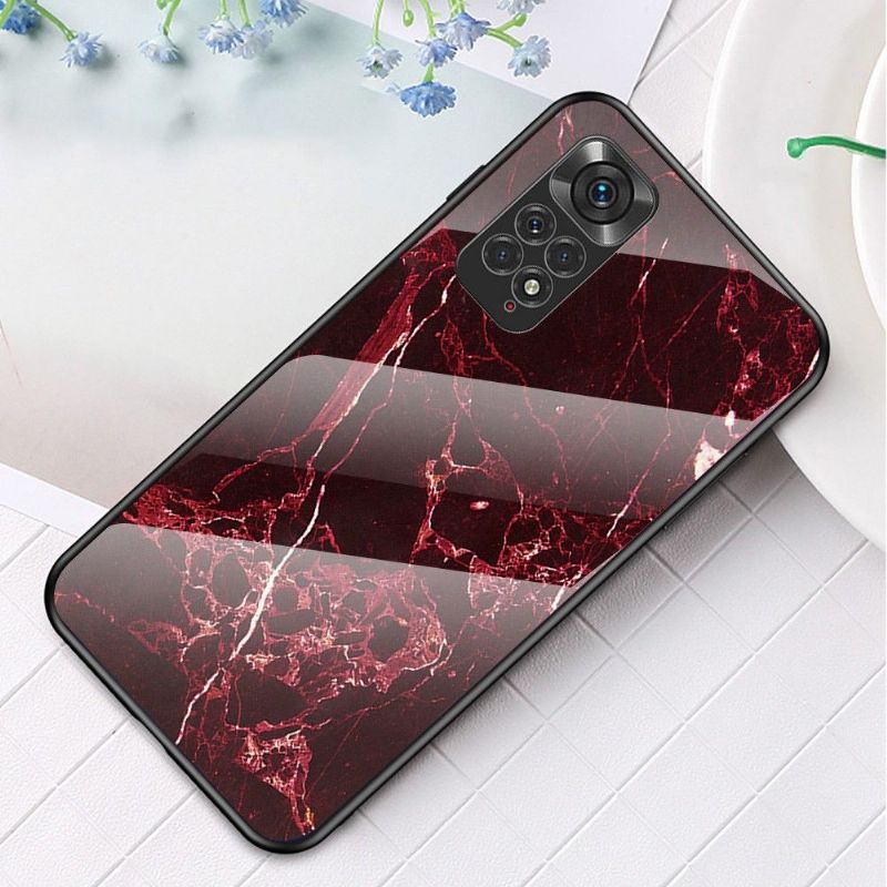 Cover Xiaomi Redmi Note 11 / Note 11S Hemming Lina Marmor Hærdet Glas
