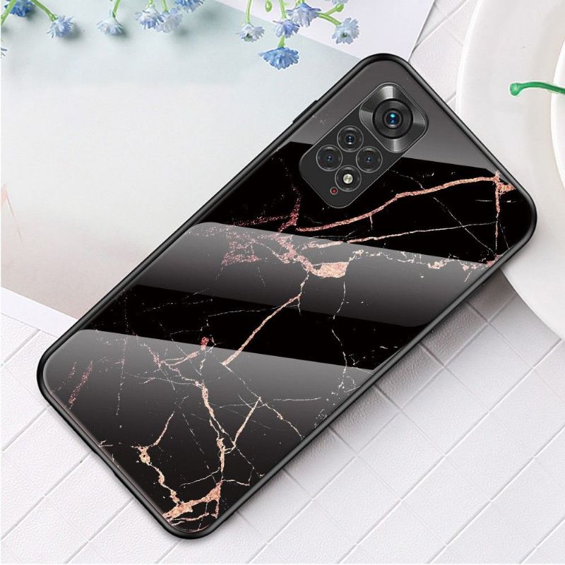 Cover Xiaomi Redmi Note 11 / Note 11S Hemming Lina Marmor Hærdet Glas