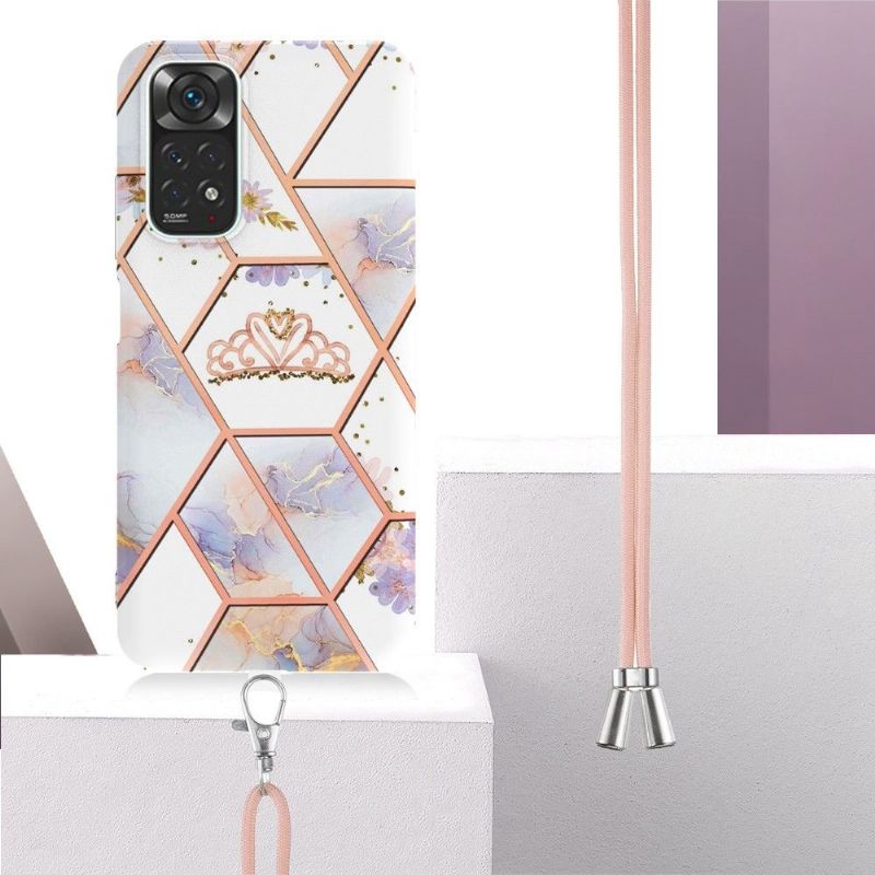 Cover Xiaomi Redmi Note 11 / Note 11S Hemming Med Snor Marmor Og Krone