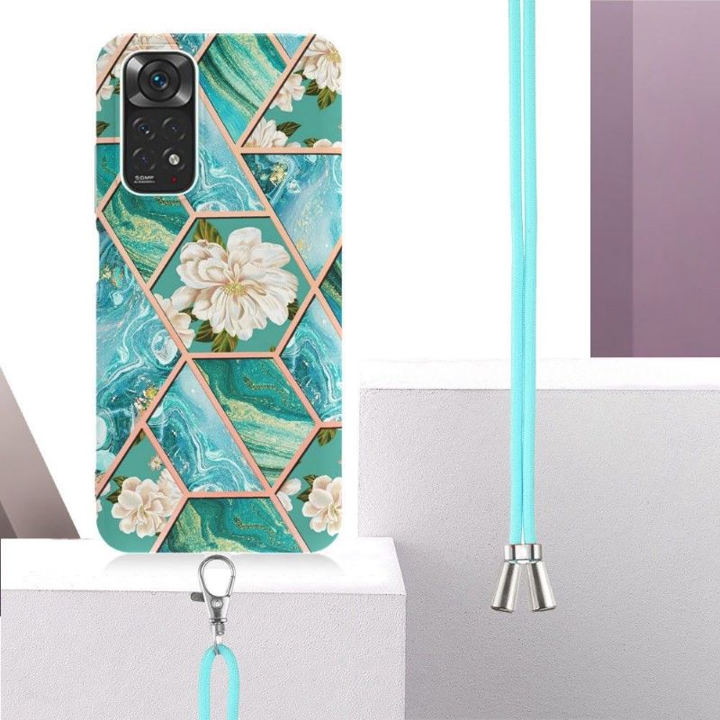 Cover Xiaomi Redmi Note 11 / Note 11S Med Snor Marmor Og Hvide Blomster