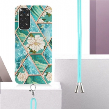 Cover Xiaomi Redmi Note 11 / Note 11S Med Snor Marmor Og Hvide Blomster