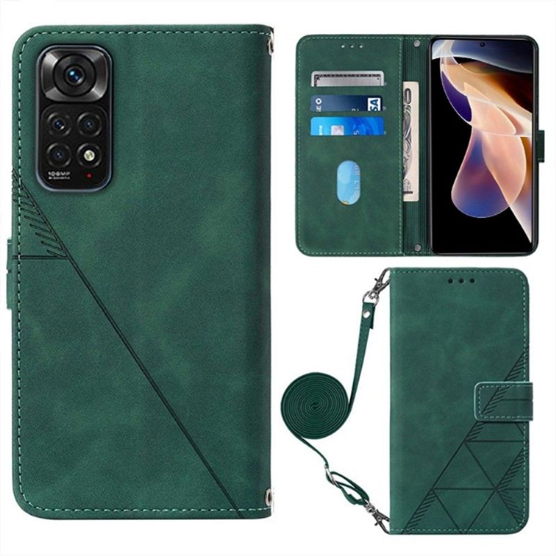 Flip Cover Xiaomi Redmi Note 11 / Note 11S Geometrisk Design Med Rem