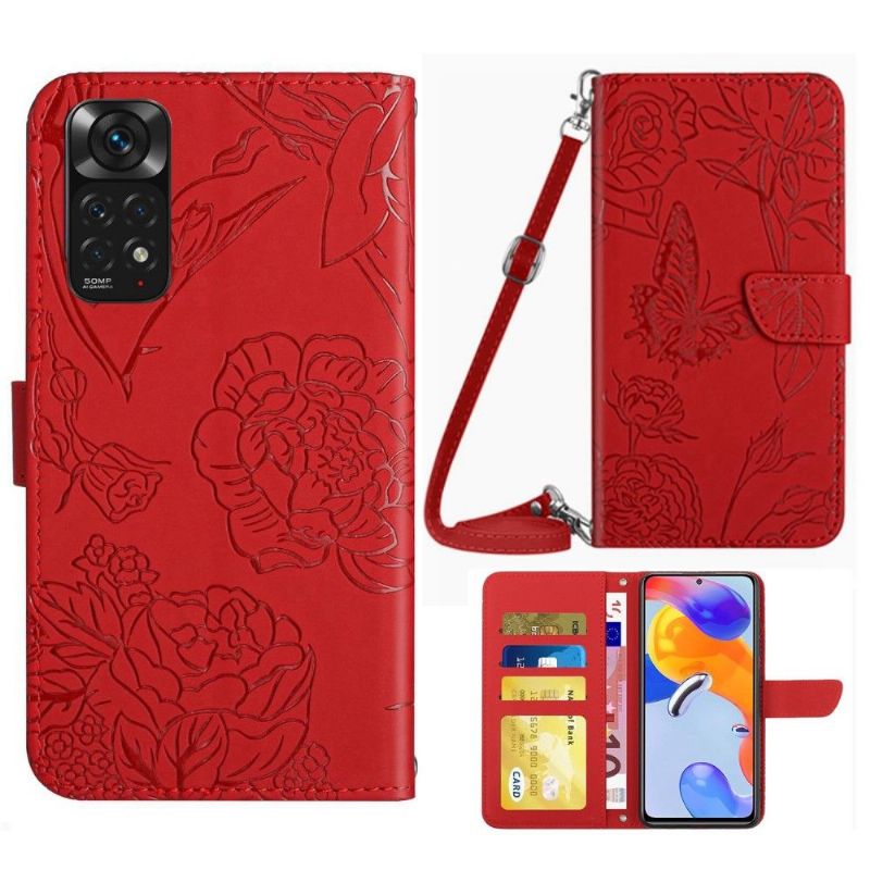 Flip Cover Xiaomi Redmi Note 11 / Note 11S Hemming Illustration Sommerfugle- Og Blomsterrem