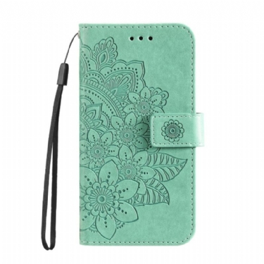 Læder Cover Honor Magic 6 Pro Telefon Etui Blomstermønster Med Rem